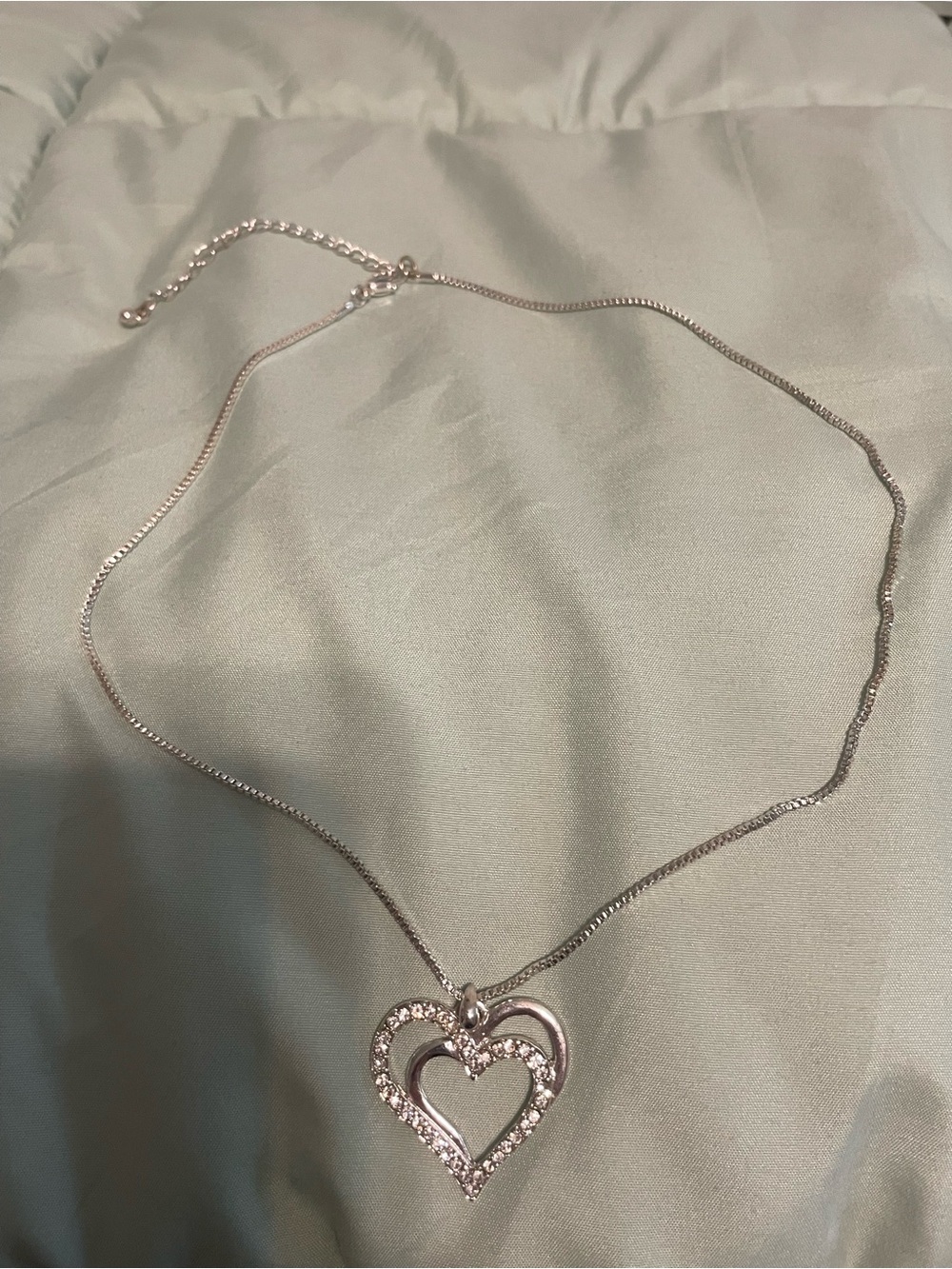 Silver Heart Pendant Necklace with Crystal Accent - Women's Jewelry
